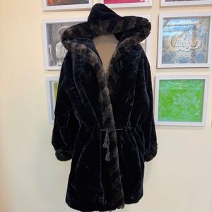 🖤 Vintage 80s Super Luxe Faux Fur Plush Hooded Coat 🖤